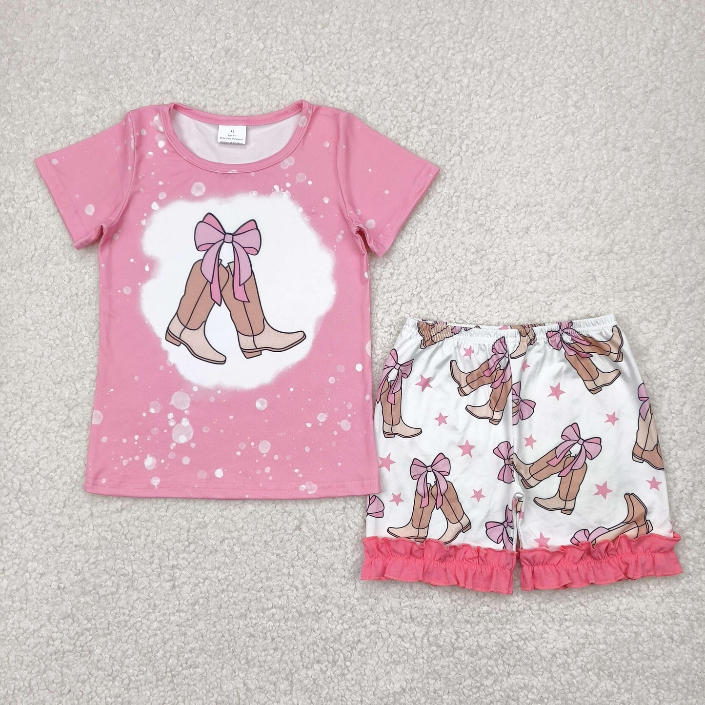 Pink boots bows Girls Suit Summer Set