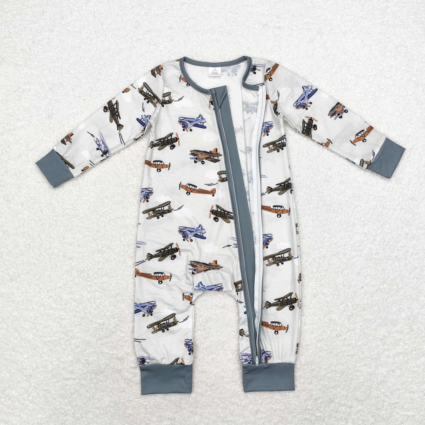 airplane print Baby Romper With zipper( material contains bamboo ）