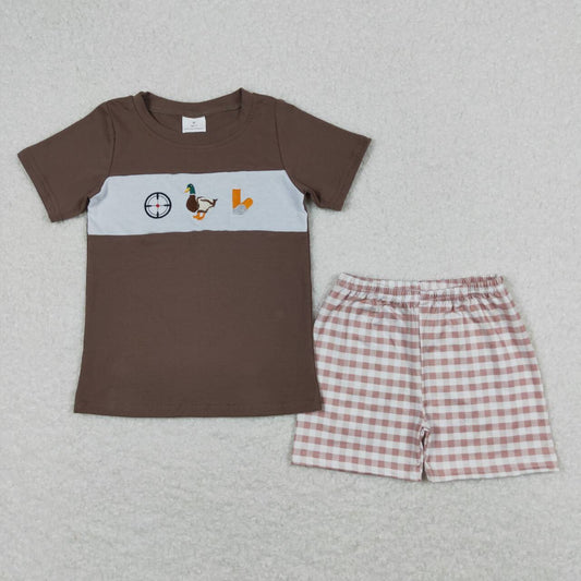Brown plaid Embroidered Boy Set