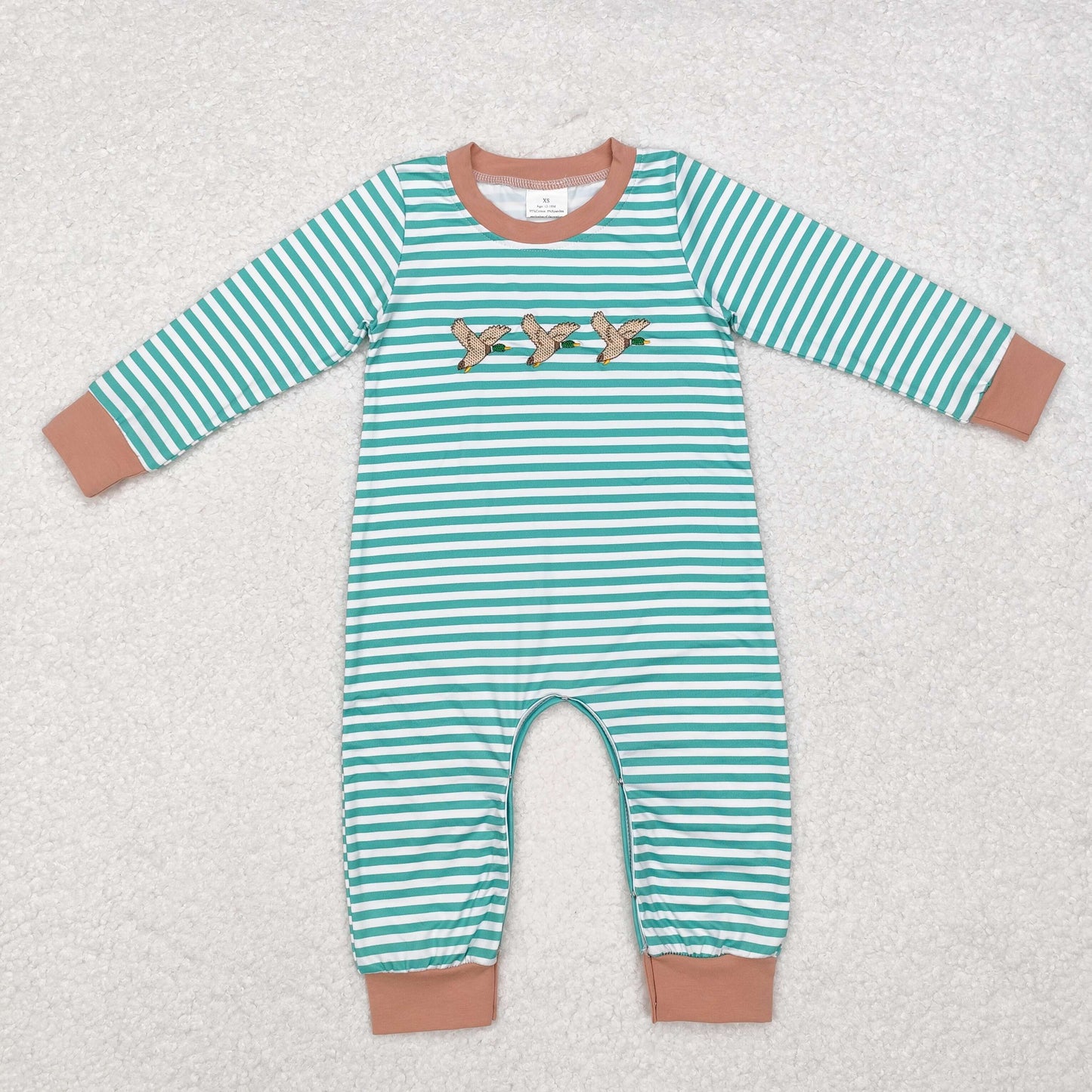 Blue stripe Embroidery duck Baby Romper