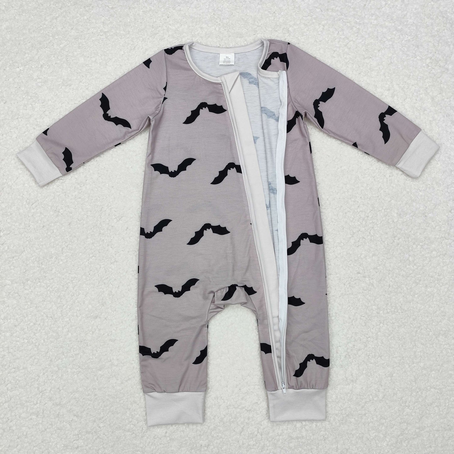 Grey bat print Baby Romper With zipper( material contains bamboo ）