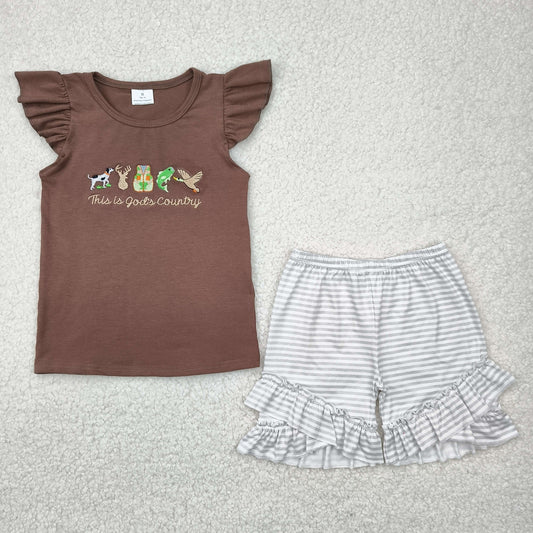 brown country dog deer Embroidered  Boy SetGSSO2353
