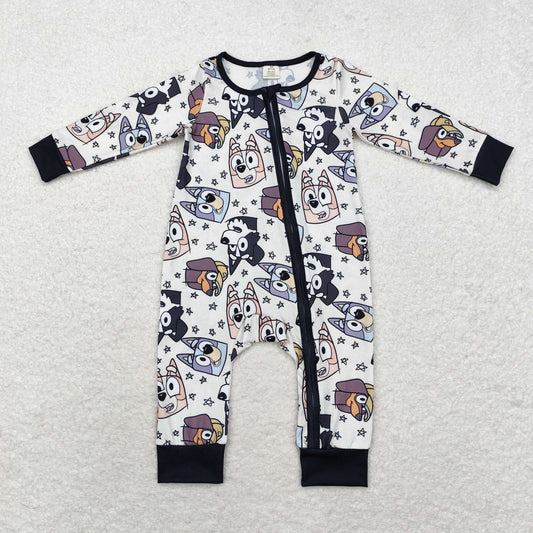 Cartoon Dog Print Baby Romper With zipper