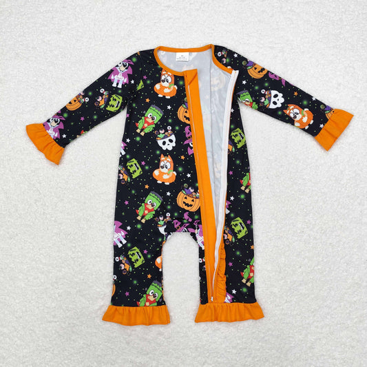 Halloween black pumpkin Baby Romper With zipper