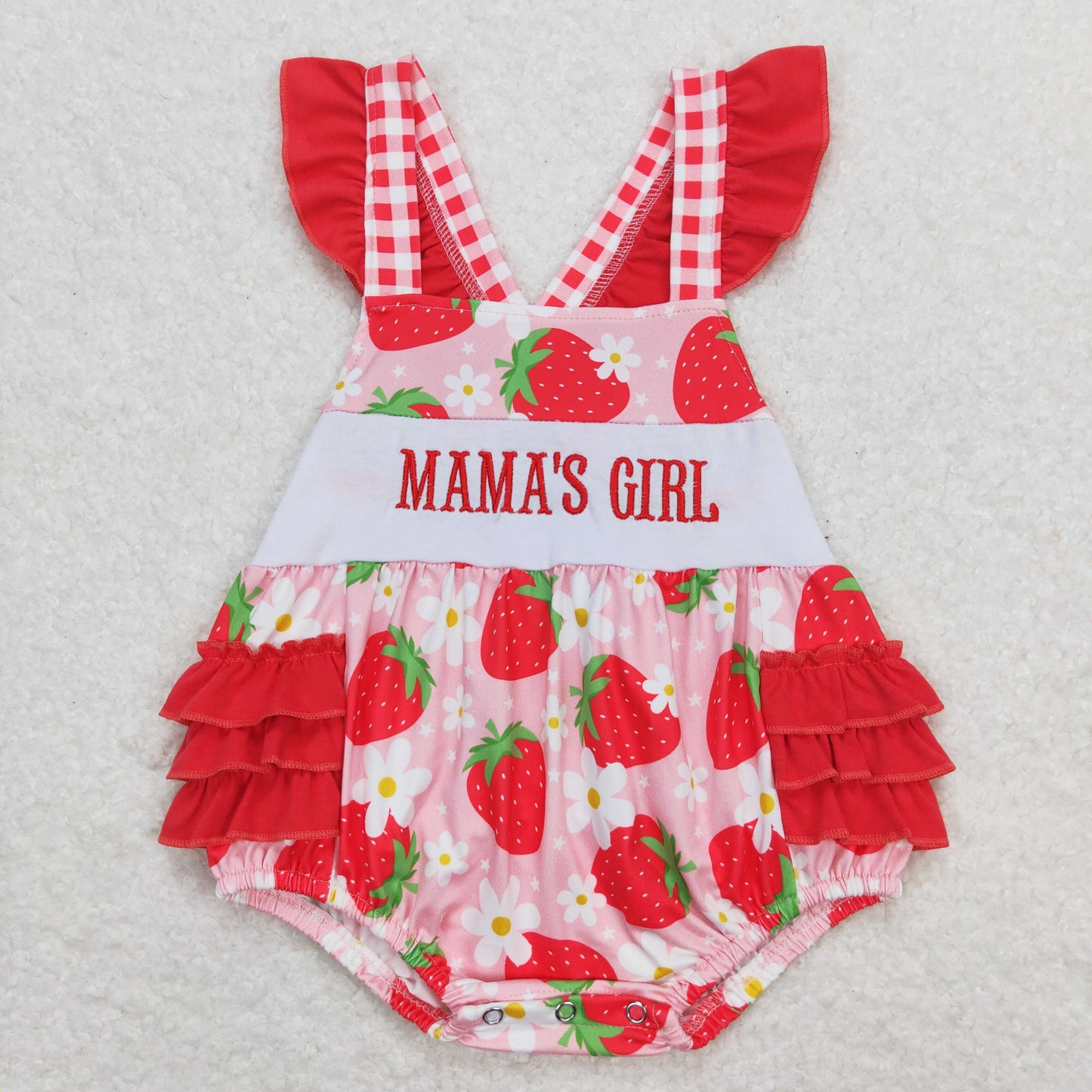 strawberry Print embroidery MAMA'S Girls Baby Romper