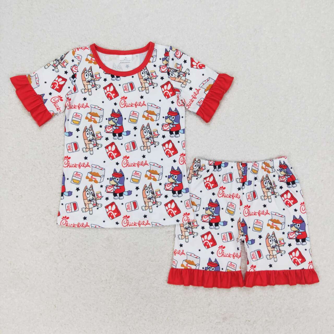 Red Cartoon Dog Summer Girls Set