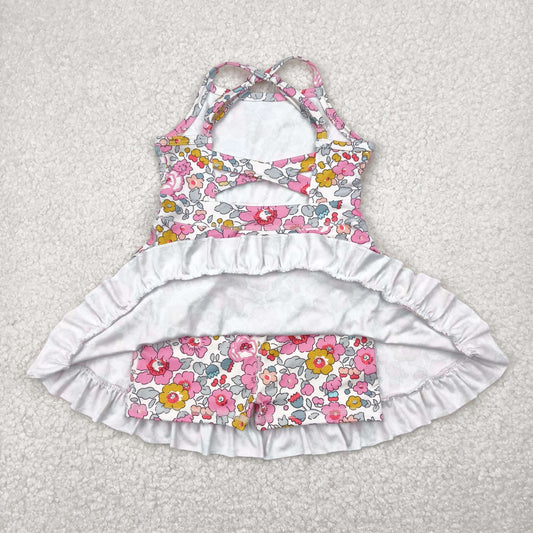 Pink flowers yoga sleeveless print girl set