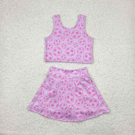 pink purple football yoga sleeveless print girl set