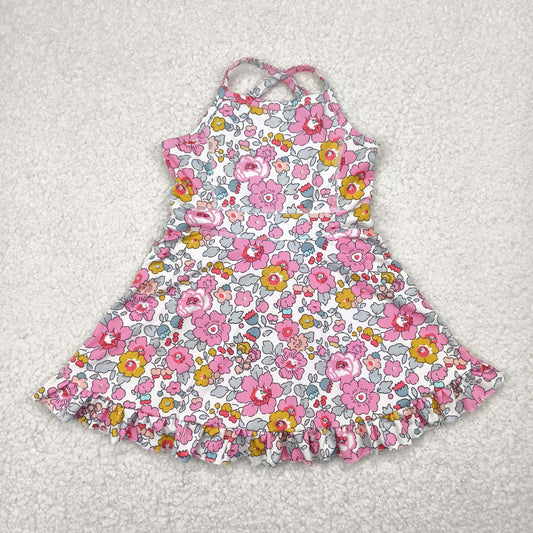 Pink flowers yoga sleeveless print girl set