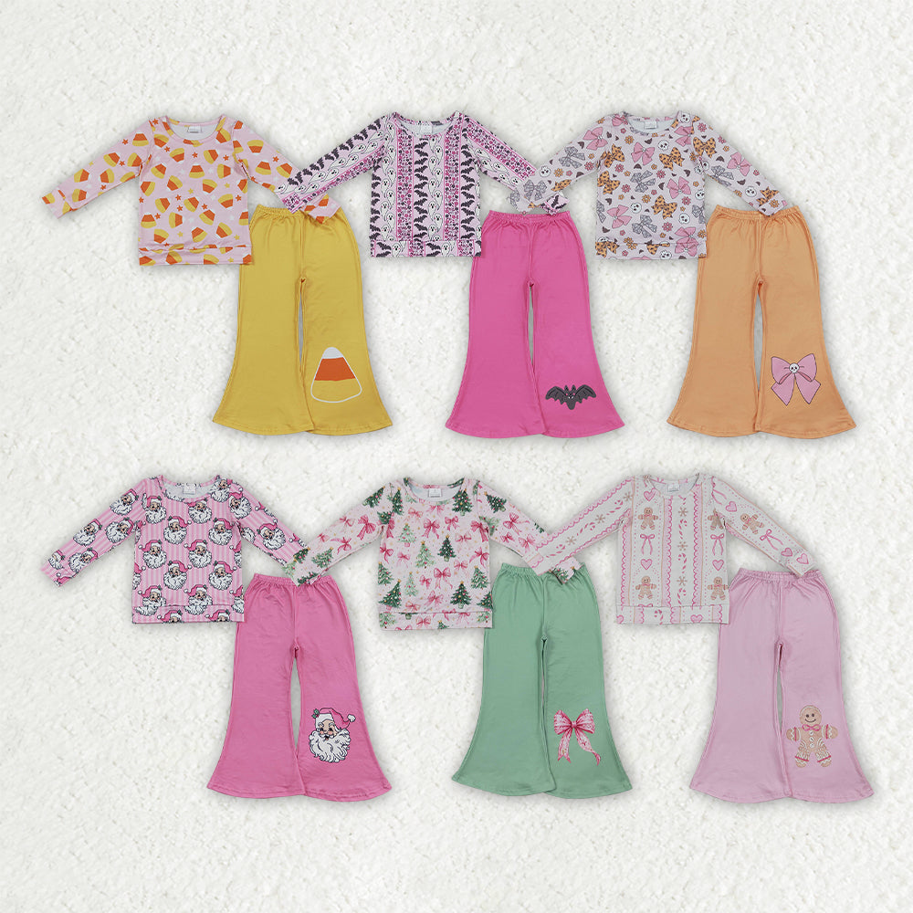 Holiday Girls' Outfits Long Sleeve Top & Flare Pants Kids Matching Clothes