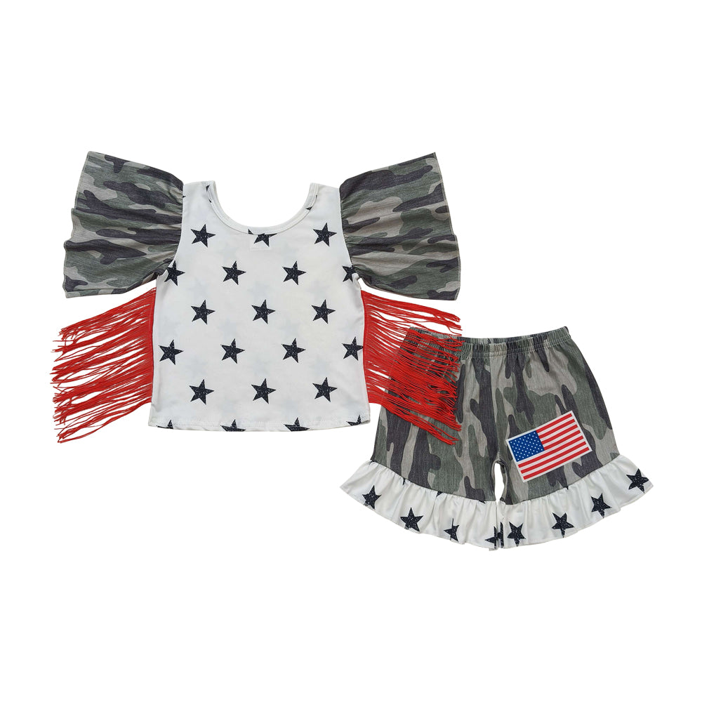 july of 4th star with tassel camo Girls set