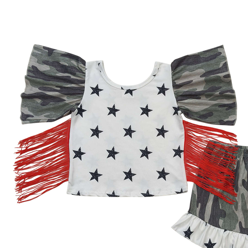 july of 4th star with tassel camo Girls set