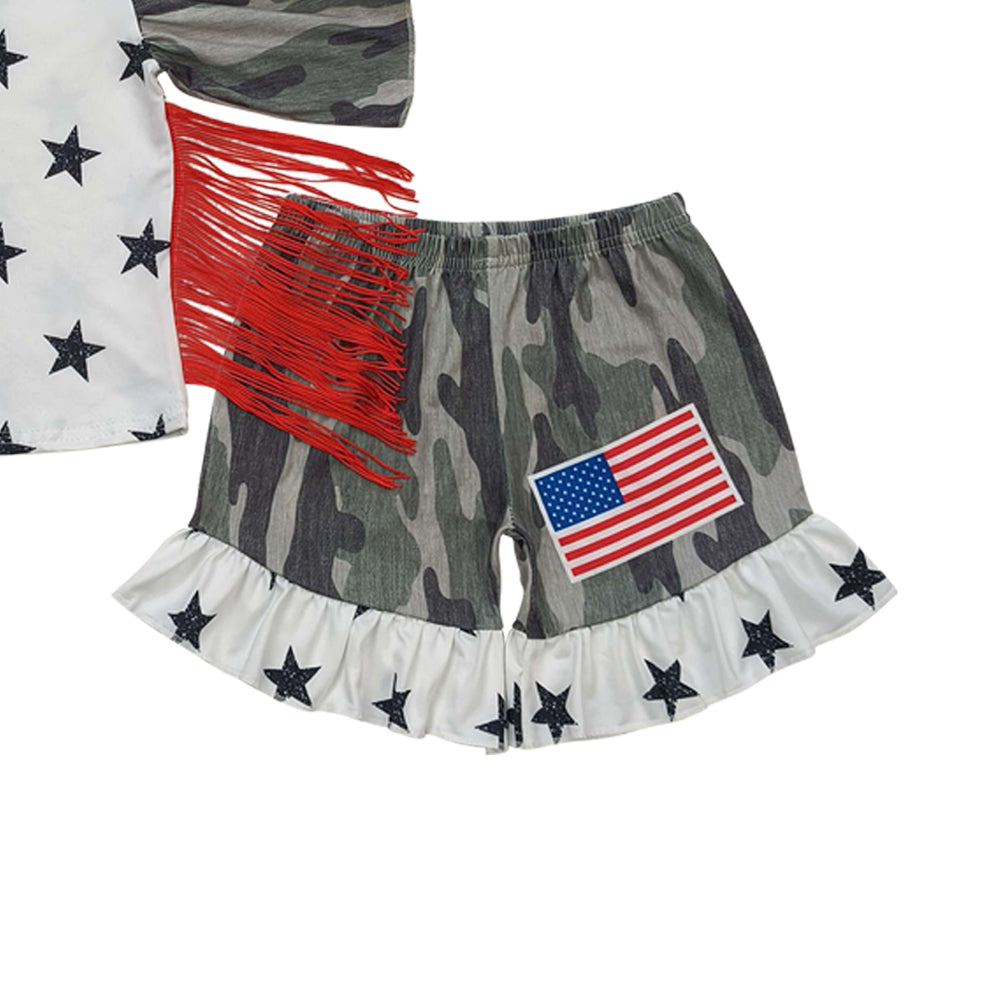 july of 4th star with tassel camo Girls set