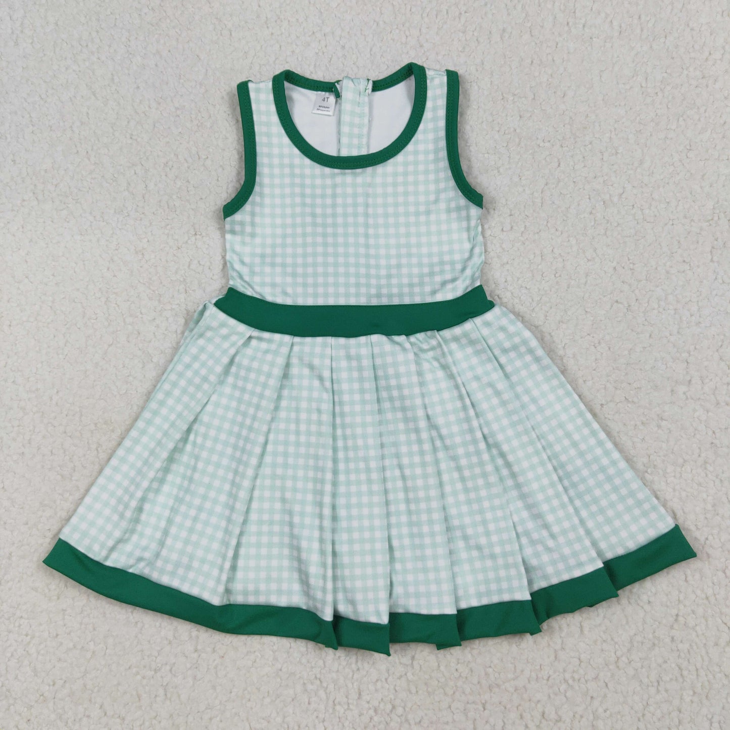 green Plaid yoga sleeveless print girl dress GSD2632