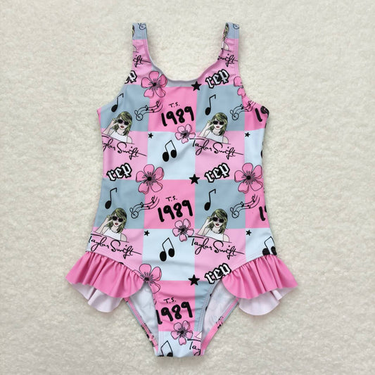 Flowers cartoon one pc Girls Summer Swimsuit