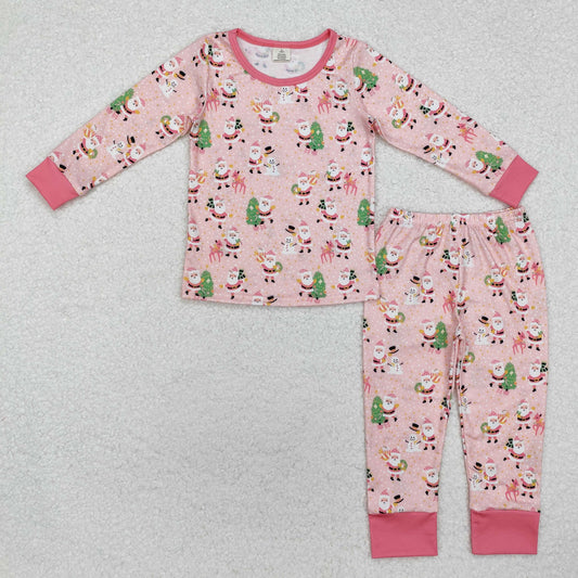 Christmas pink santa print Long Sleeve Pajamas ( material contains bamboo ）