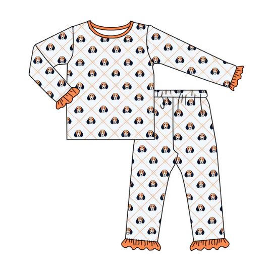 pre-order team print Long Sleeve ruffle Girls Pajamas （split 5.3)