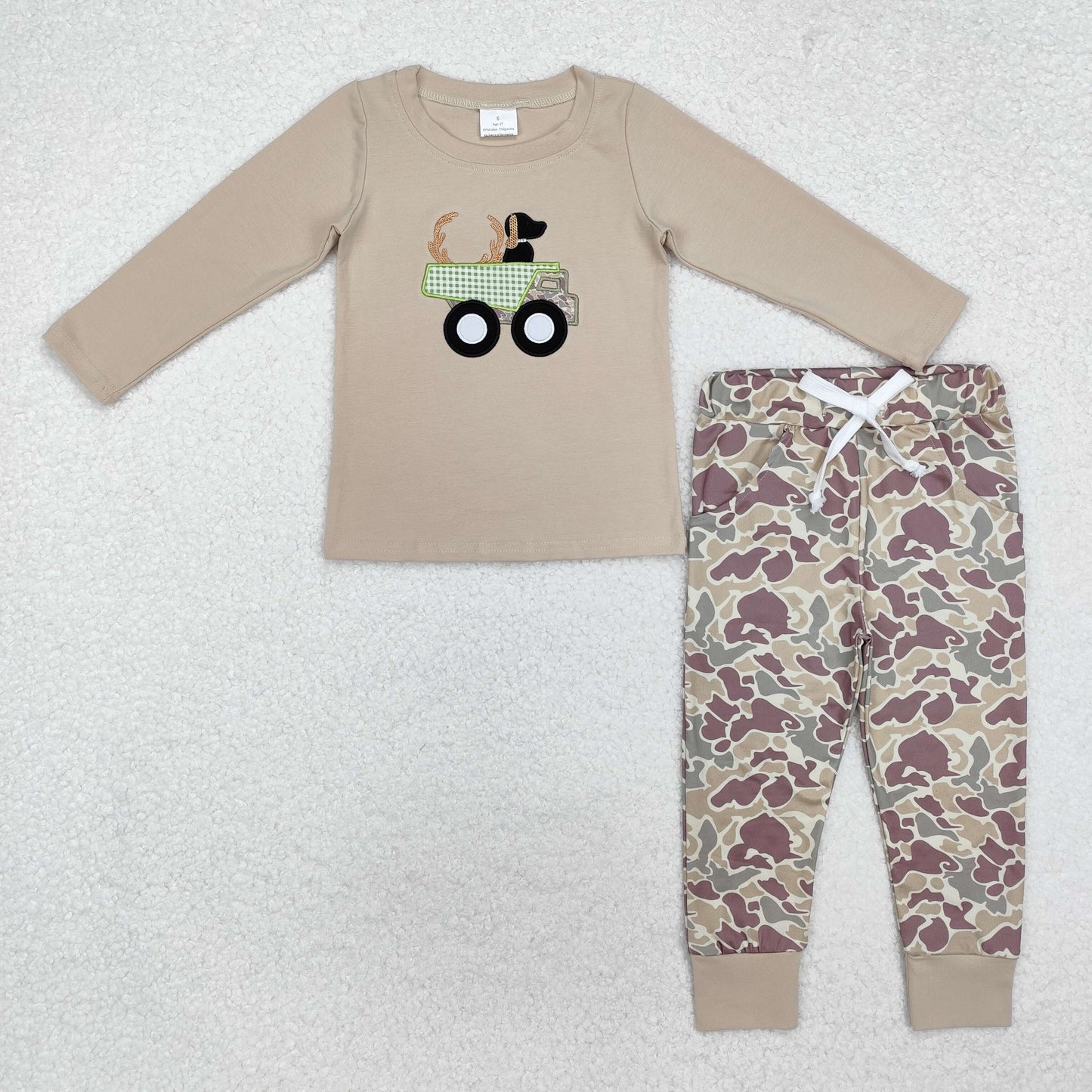 Camo dog print Embroidered Boy Set