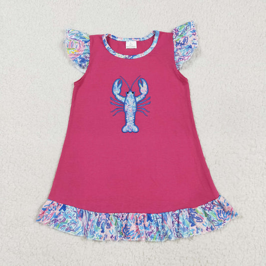 hot pink floral crab embroidery dressGSD2398