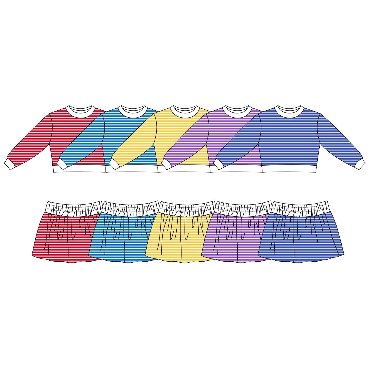 Preorder MOQ 5 pcs Each Style Solid Colorful Stripe Yoga Girls Skorts Set Kids Matching Clothes