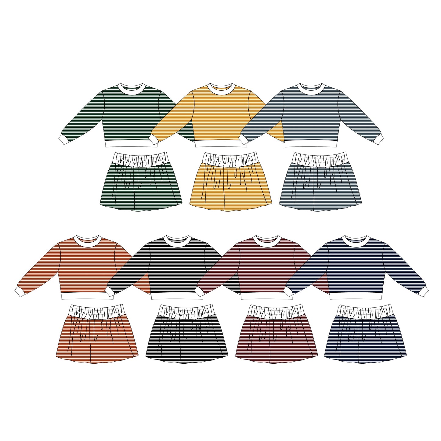 Preorder MOQ 5 pcs Each Style Solid Dark Color Stripe Yoga Girls Skorts Set Kids Matching Clothes