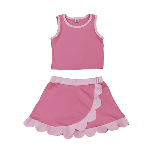 Athletic Pink Scalloped With Bow Skort Outfits
