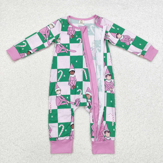 Christmas purple plaid print Baby Romper With zipper( material contains bamboo ）