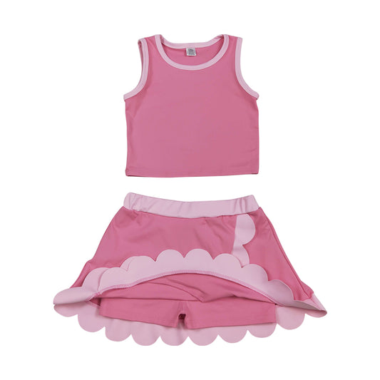 Athletic Pink Scalloped With Bow Skort Outfits