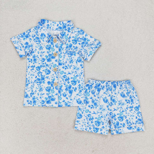 Blue flowers Short Sleeve Short Pajamas