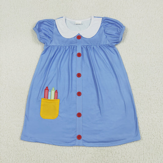 back to school pencil embroidery Girls DressGSD1821