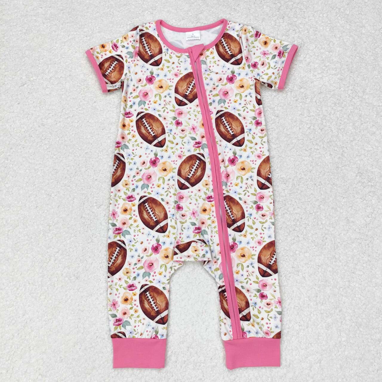 Flowers baseball print Baby Romper With zipper