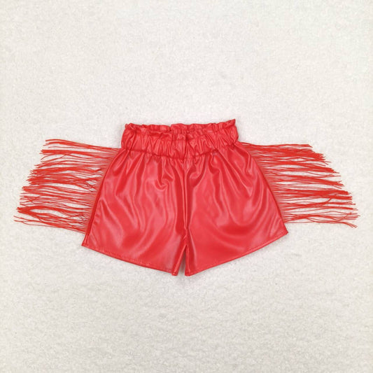 Red Tassel leather Girls Short