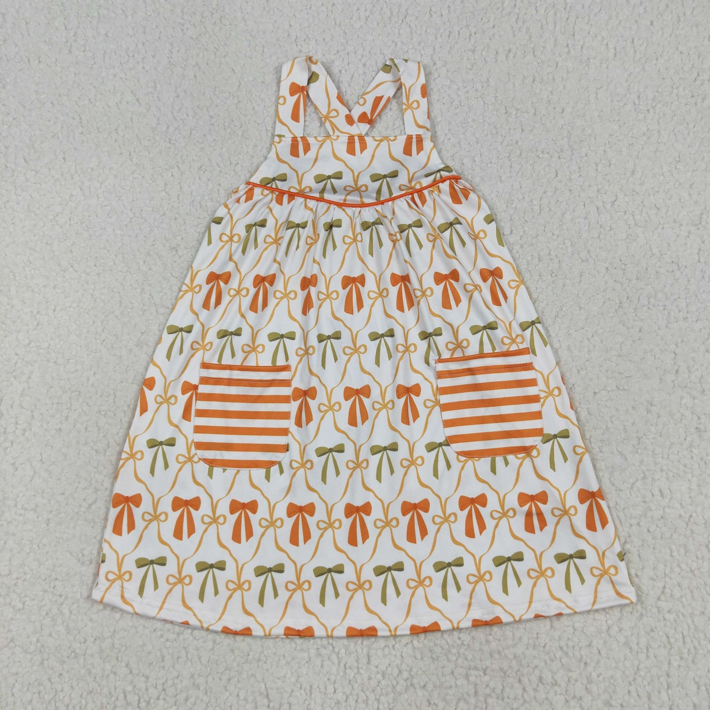 orange green bows print dressGSD2676
