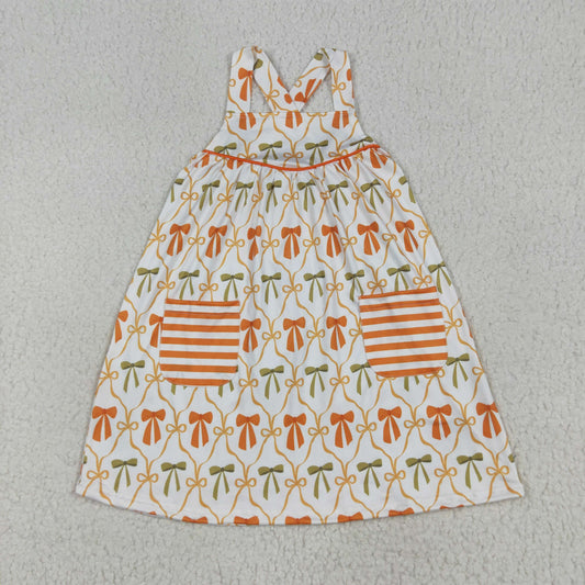 orange green bows print dressGSD2676