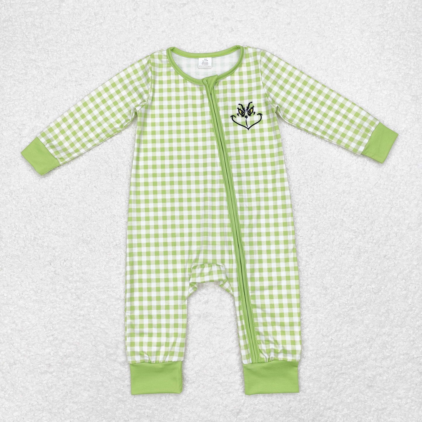 Christmas Green plaid Cartoon Print Baby Romper With zipper