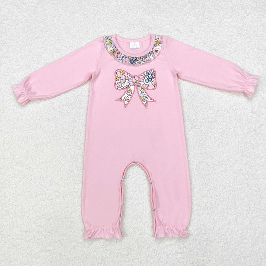 Pink bow baby romper