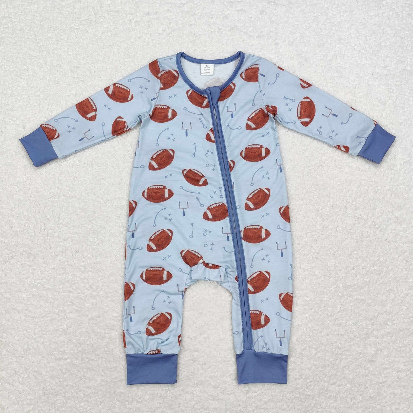 Blue Baseball Baby Romper With zipper( material contains bamboo ）