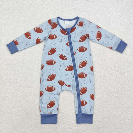 Blue Baseball Baby Romper With zipper( material contains bamboo ）