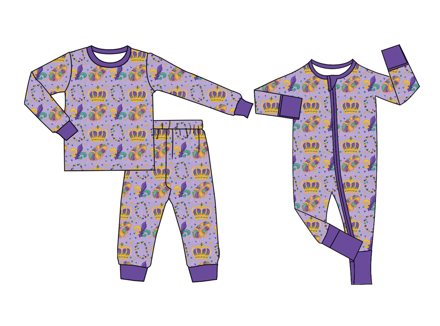 Preorder MOQ 5 pcs Each Style Mardi Gras Boys Pajamas Outfits Kids Matching Clothes