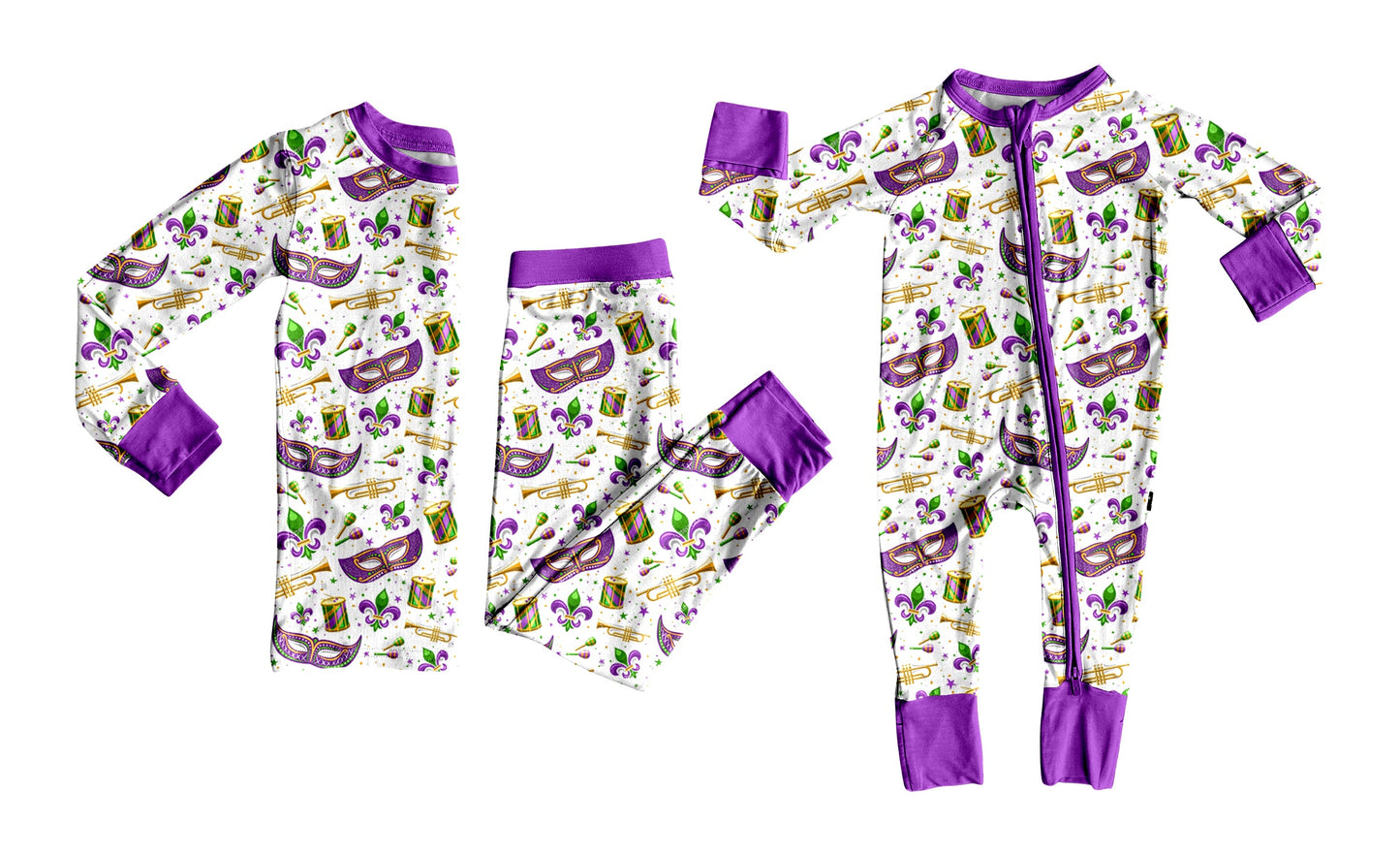 Preorder MOQ 5 pcs Each Style Mardi Gras Mask Boys Pajamas Kids Matching Clothes