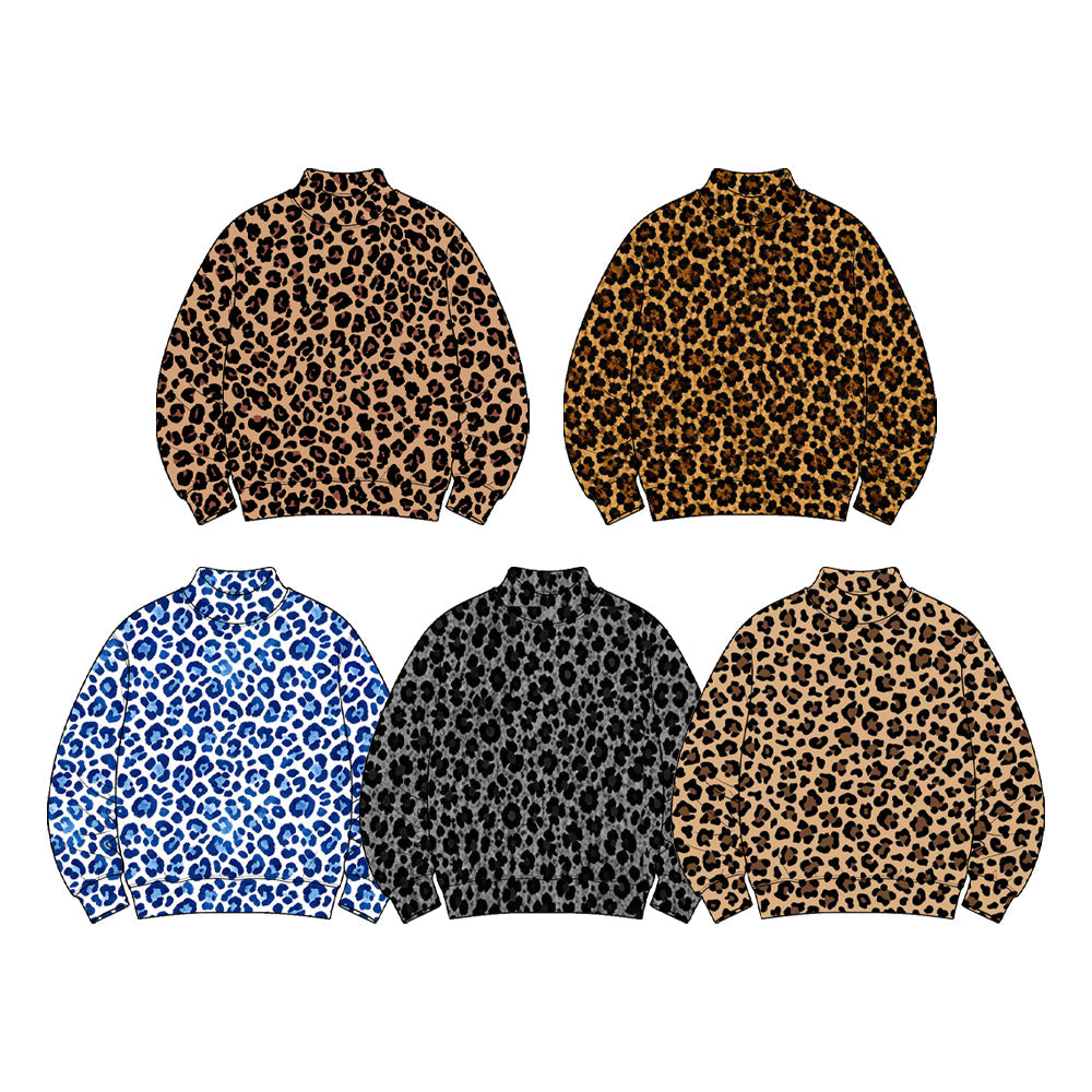 Preorder MOQ 5 pcs Each Style Fashion Leopard Print Middle Neckline Kids Girls Long Sleeves Shirt Yoga Top