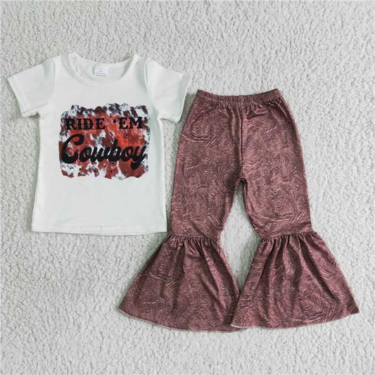 cowboy print  short sleeve girls Set