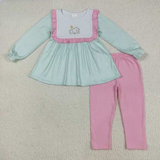green stripe house embroidery Girls Christmas Set  GLP2410