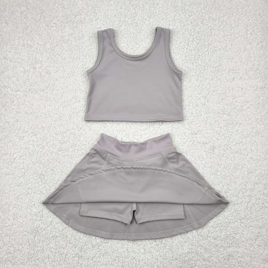 Grey print yoga sleeveless girl set