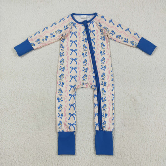 blue bows print Baby RomperLR2327