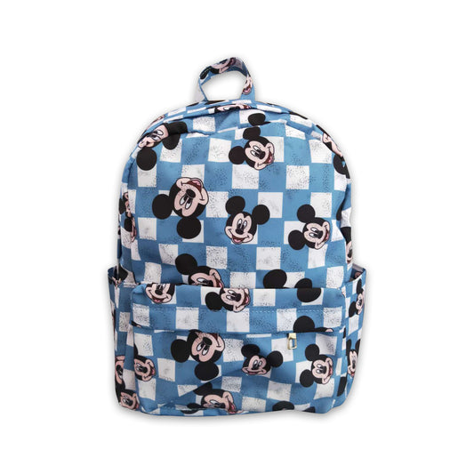 Blue White Plaid Cartoon Print BACKPACK