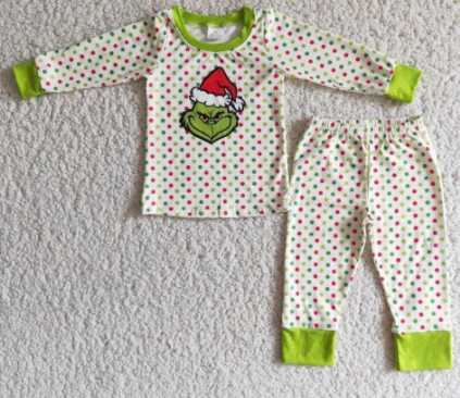 Christmas Green long-sleeved Boy Pants pajamas