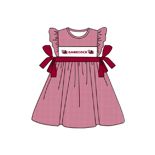 pre-order burgundy team plaid Girls Dress（split 5.3)