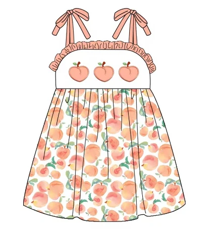 pre-order peach print Girls Dress（split 5.3)
