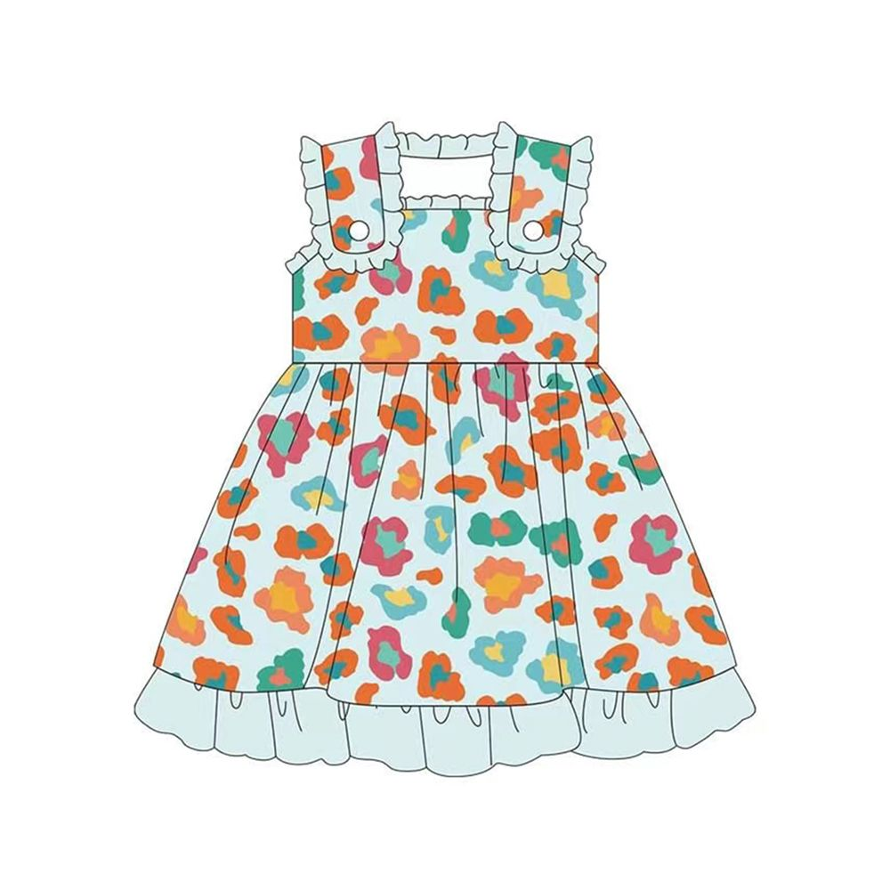 pre-order colorful leopard print Girls Dress（split 5.8)